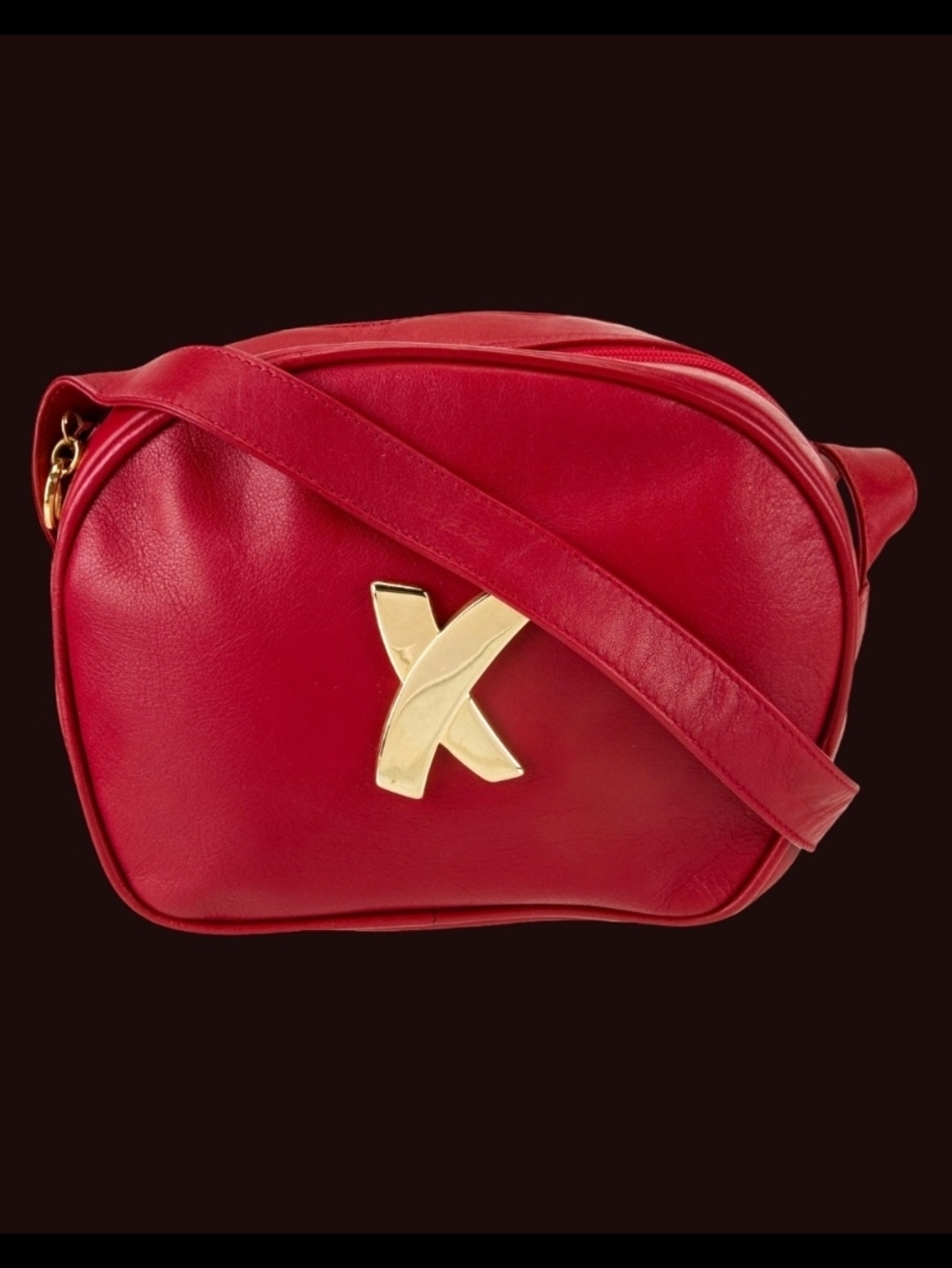 Vintage Paloma Picasso Red Leather Crossbody Bag With Gold Accent